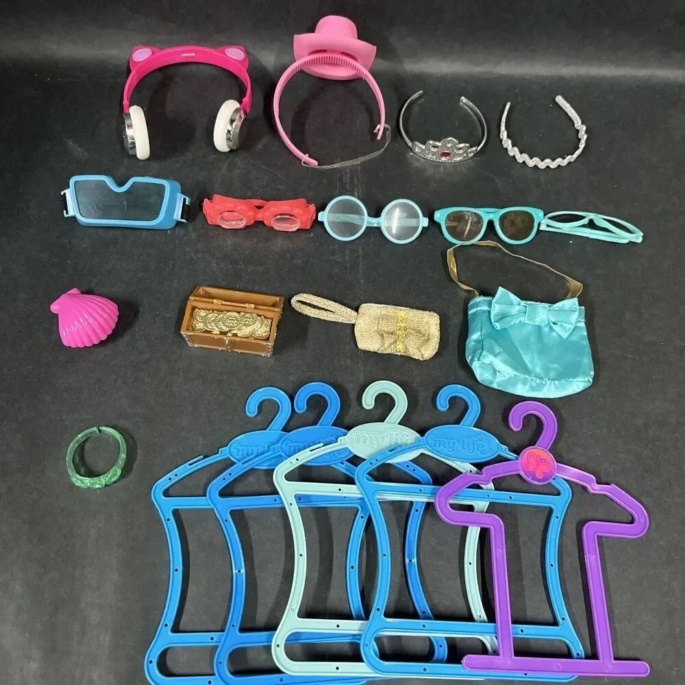 19 Accessories 18” Dolls Purses Headbands Headphones Goggles‎ Sunglasses Hangers